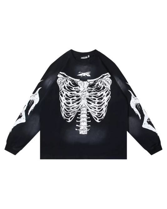 PLAYERA HELLSTAR MANGA LARGA SKELETON